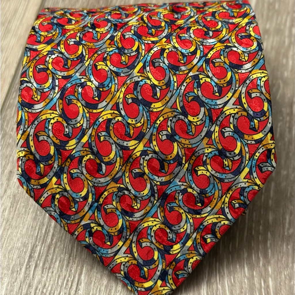 Brioni Red And Yellow Silk Ties With Geometric Design